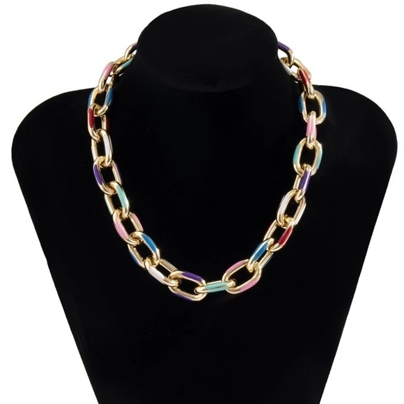 New Chunky Gold Color Block Chain Necklace - Picture 2 of 7